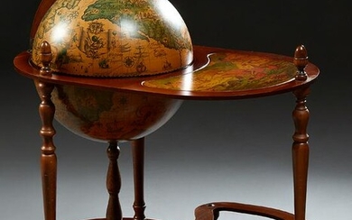 French Carved Beech World Globe Bar, 20th c., with