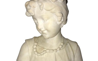 French Design, Belle Epoque, Bust of Girl, White Marble, France, 19th C.
