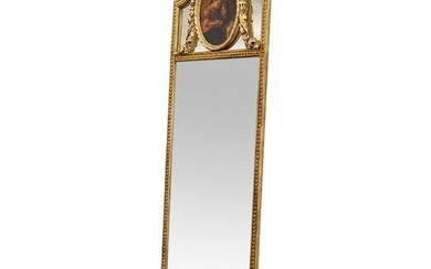 French Gilt Hallway Mirror With Portrait