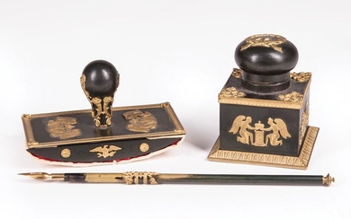 French Gilt, Patinated Bronze Desk Set