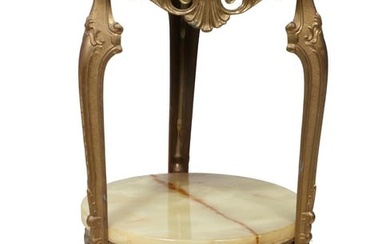 French Louis XV Style Brass and Onyx Pedestal Table, 20th c., H.- 30 in., Dia.- 15 in.
