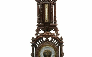 French Renaissance Revival Carved Mahogany Barometer.