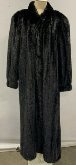 Full Length Black Vertical Mink Coat Sz 18