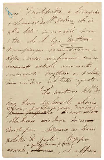 G. Carducci. Autograph manuscript of his essay on copyright, "Per l'ordine e contro l'Ordine", 1881