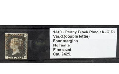 GB - 1840 Penny Black Plate 1b (C-D) Var.d. (double letter) ...
