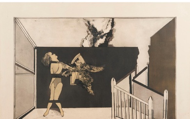 GEORGE BALDESSIN (1939-1978) Personage with Staircase 1973 etching and aquatint, ed. 7/25 60 x 90cm