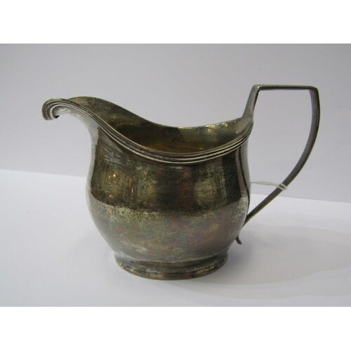 GEORGE III SILVER CREAM JUG, oval base with reeded handle, L...