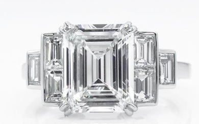 GIA 3.09ct Estate Vintage Emerald Diamond Engagement