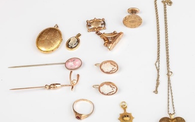 GROUPING of GOLD FILLED CAMEOS, STICK PINS etc