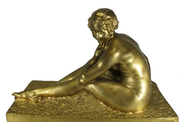 Gabriel G. CHAUVIN (1895-?) gilt bronze nude sculpture