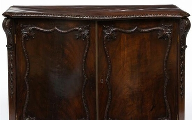 George II Style Carved Mahogany Serpentine-Fronted Cabinet