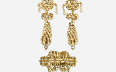 Georgian seed pearl earrings and brooch