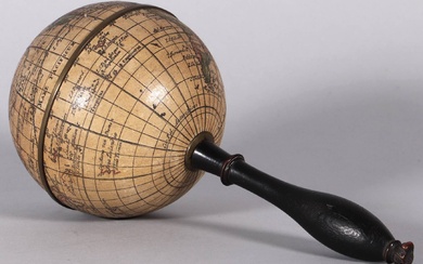 [Globes]. "Terrestris Novus (...)". Terrestrial globe with 12 mounted handcol....