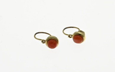 Gold earrings with red coral