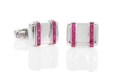 Graff: Pair of White Gold and Ruby Cufflinks
