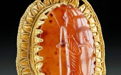 Greek Gold Brooch w/ Neoclassical Carnelian Intaglio