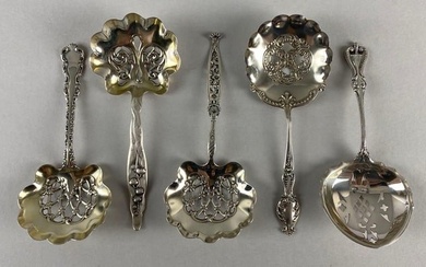 Group of 5 Sterling Silver Bon Bon Serving Spoons
