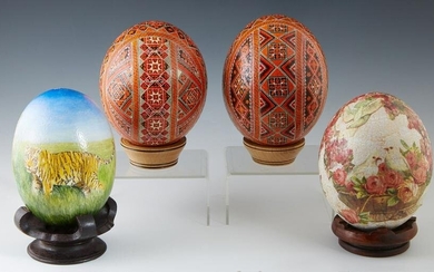 Group of Four Ostrich Eggs, 20th c., two of Ukrainian