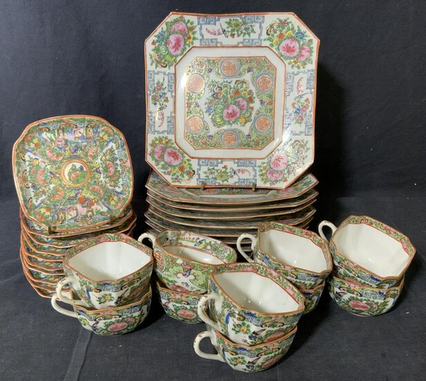 Grp Lot Vtg Hand Painted Asian Porcelain Tea Set
