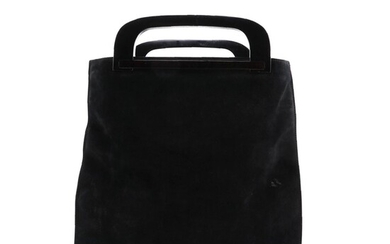 Gucci Front Pocket Shopper Tote in Black Suede with Leather Trim