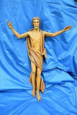 Hand Carved Wood Statue of The Risen Christ + Corpus +
