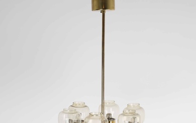 Hans-Agne Jakobsson. Chandelier / Ceiling chandelier of brass & glass