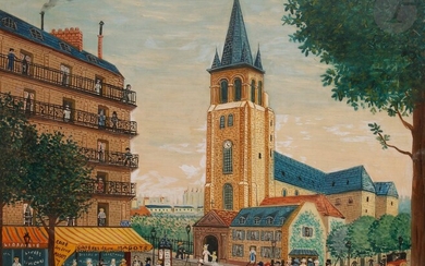 Hector TROTIN (1894-1966)Paris, Café des Deux Magots, Saint-Germain-des-PrésOilon isorel.Signed lower left.38 x 45 cm