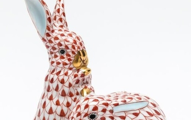 Herend "Rabbits" Fishnet Porcelain Figure
