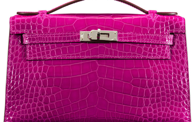 Hermès Shiny Rose Scheherazade Alligator Kelly Pochette Bag with...