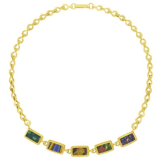 High Karat Gold and Colored Glass Necklace