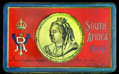 His Queen Victoria chocolate gift tin, South Africa, New Year 1900. Of the usual form, contain...