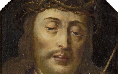 Hispano-Flemish School, 17th century- Portrait of Christ as Man of Sorrows; oil on hexagonal panel, 15.5 x 13.5 cm. Provenance: Private Collection, UK.