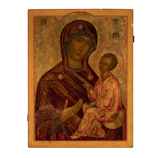 Icona russa Madre di Dio di Tichwin Russia Tempera...