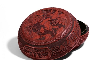 Important box with red carved lacquer