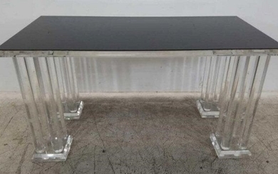 Italian Lucite Desk Pedestal Leg W/Removable Black Top