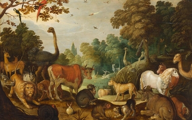 JACOB SAVERY le Jeune(1592 Amsterdam 1651)Adam et Eve dans un paysage de Paradis. Huile sur...
