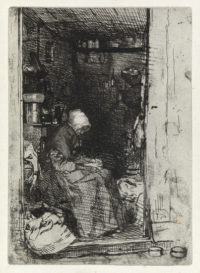 JAMES A. M. WHISTLER La Vielle aux Loques. Etching and drypoint on bluish...