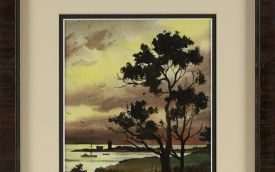 JOHN CUTHBERT HARE (Massachusetts/Florida, 1908-1978), "Sundown, Cape Cod"., Watercolor on paper, 8"