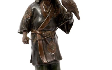 Japanese Meiji period bronze figure of a falconer