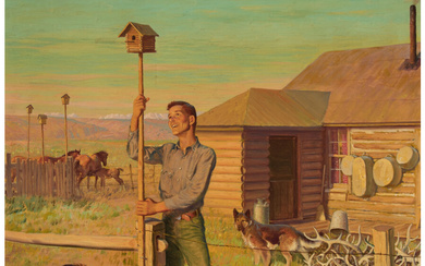 John Ford Clymer (1907-1989), Putting Up Birdhouses, The Saturday Evening Post cover (June 9, 1951)