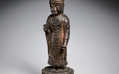 Korean parcel gilt bronze standing Buddha