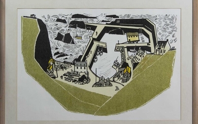 LANDLUBBER'S VEIW OF ST ABBS, A WOODBLOCK PRINT BY WILLIE RODGER