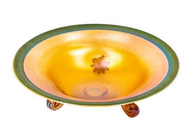 LCT Tiffany Gold Favrile Art Glass Tri-footed Bowl