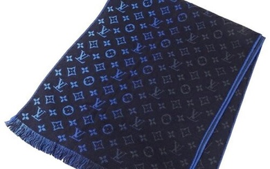 LOUIS VUITTON Muffler Men's Brand Stole Echarpe Monogram Classic Gradient Wool Navy Blue M76823