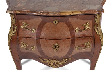 LOUIS XV STYLE GILT-METAL MAHOGANY AND PARQUETRY COMMODE 34 1/4 x 44 1/4 x 20 1/2 in. (87 x 112.4 x 52.1 cm.)