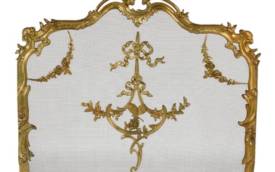LOUIS XVI STYLE GILT-BRONZE-MOUNTED WIRE FIRE SCREEN, LATE 19TH CENTURY