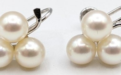 Ladies 14K White Gold Three Pearl Earrings