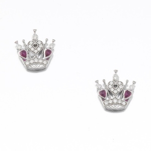 Ladies' Gold, Diamond and Ruby Pair of Crown Earrings