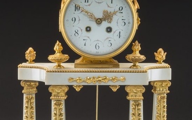 Large Antique Circa 1900 Continental Marble and Gilt Bronze Mounted Temple Form Mantle Clock