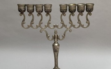 Large Hannukiah Menorah with 8 branches in silver plated metal